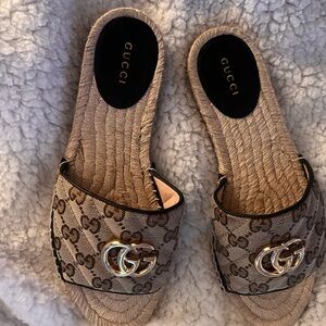 Gucci Beige GG Monogram Mules